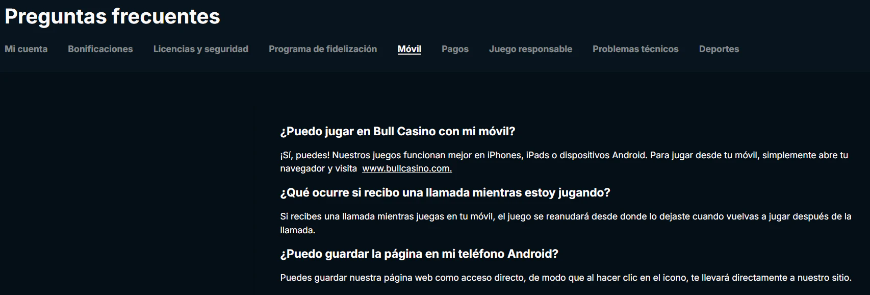 Bull Casino atención al cliente por chat en vivo